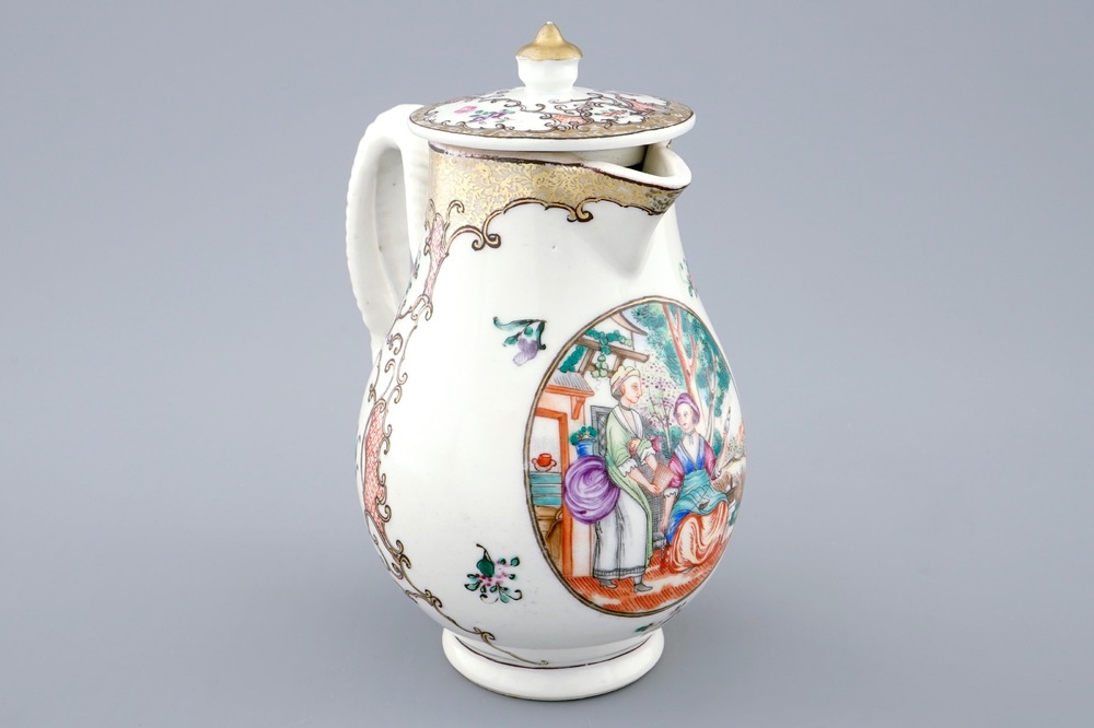 Une verseuse couverte en porcelaine de Chine &agrave; d&eacute;cor europ&eacute;en, Qianlong, 18&egrave;me