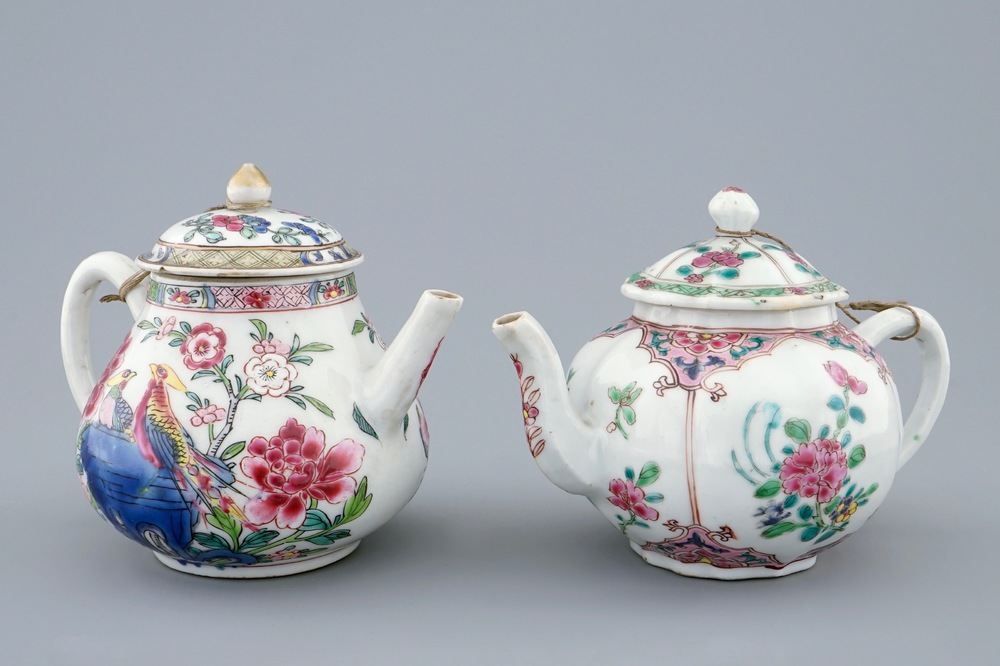 Two Chinese famille rose teapots and covers, Yongzheng/Qianlong