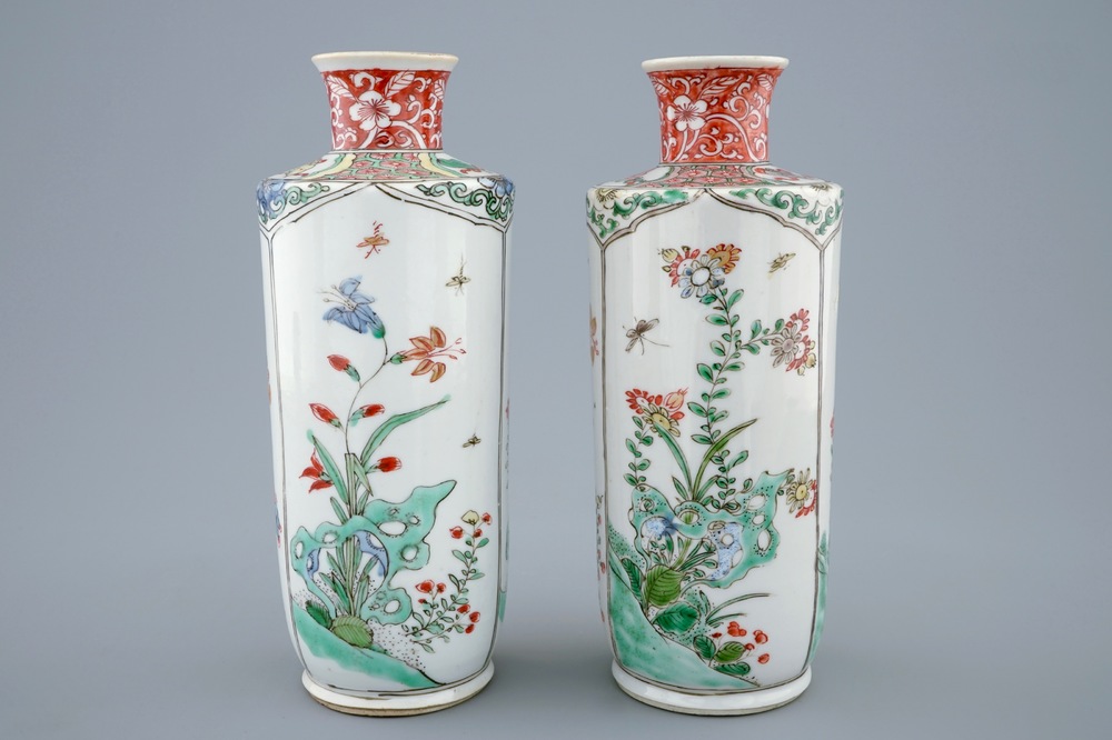 A pair of Chinese famille verte vases, Kangxi