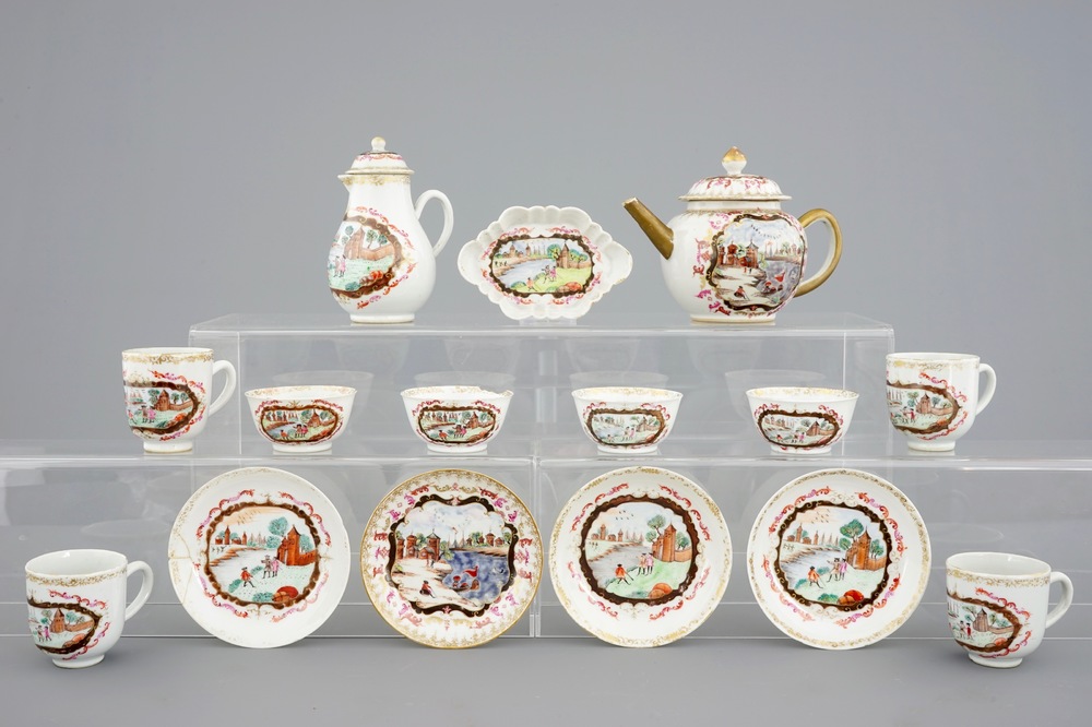 Une partie d'un service &agrave; th&eacute; en porcelaine de Chine famille rose et dor&eacute; de style Meissen, Qianlong, 18&egrave;me