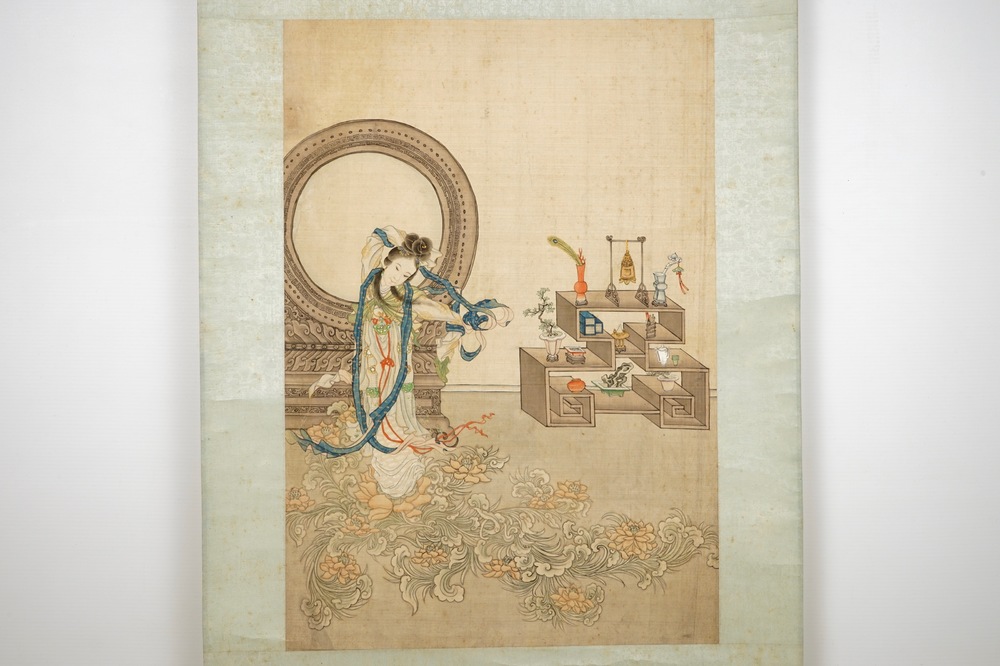 A large Chinese scroll painting, 19/20th C.
