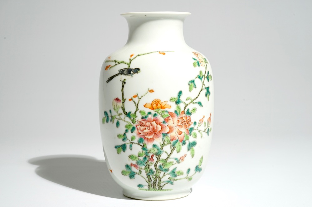 A Chinese famille rose lantern-shaped vase, Hongxian mark and poss. of the period, early 20th C.