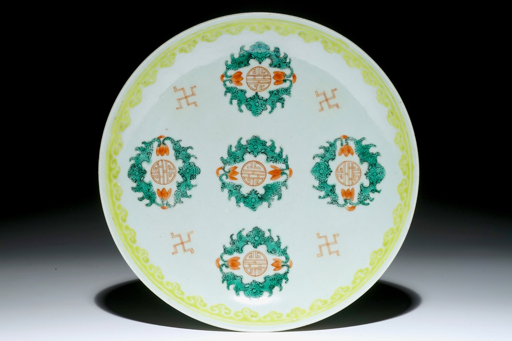 A Chinese famille verte plate with "shou" symbols 19th C.