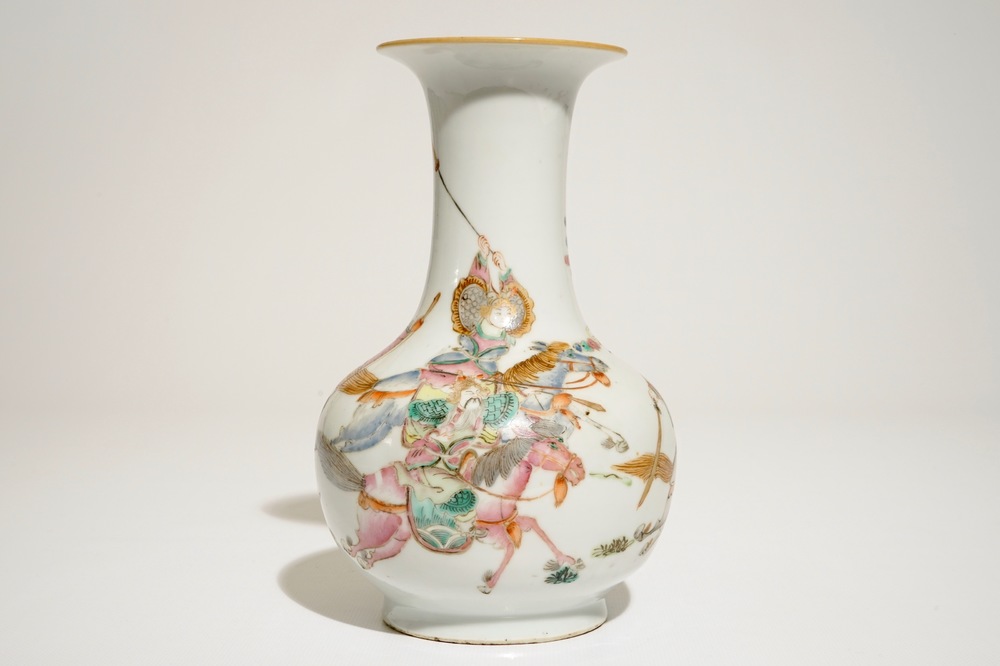 A fine Chinese famille rose warrior vase, 19th C.