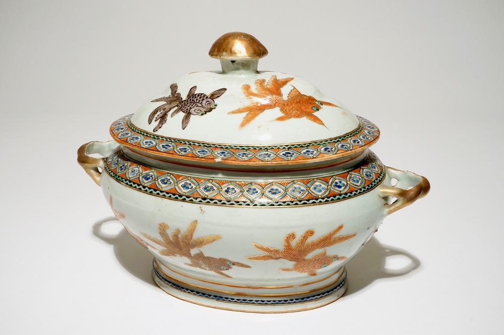 A Chinese Canton iron-red "goldfish" tureen, 19th C.
