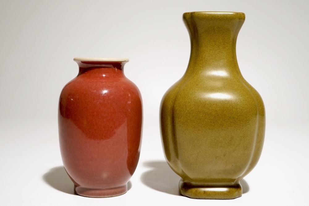 A Chinese tea-dust-glazed vase and a liver-red glazed vase, 20th C.