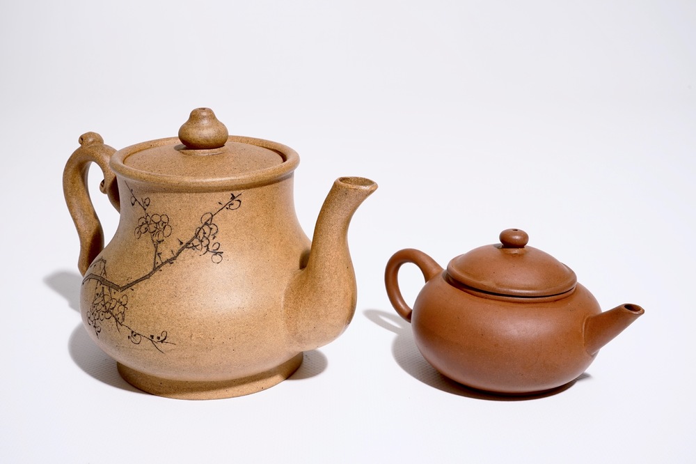 Two Chinese Yixing teapots and covers, 19th C.
