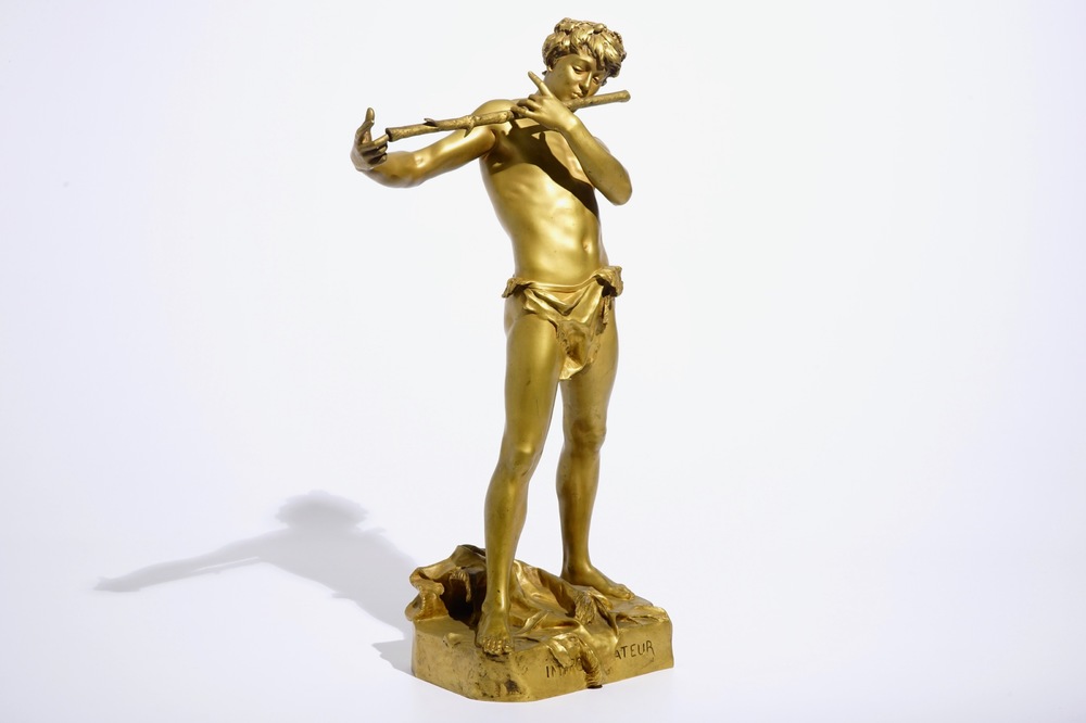 Felix Charpentier (France, 1858-1924): &ldquo;L&rsquo;improvisateur", une figure en bronze laqu&eacute; dor&eacute;
