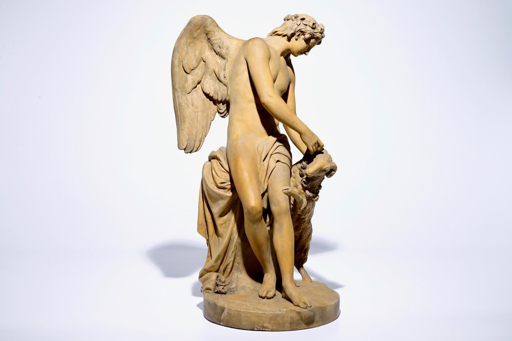 Martin-Claude Monot (Paris, 1733-1803): Le G&eacute;nie du Printemps, terre cuite, dat&eacute; 1779