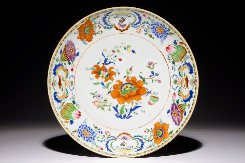 A Chinese famille rose export &ldquo;Pompadour&rdquo; dish, ca. 1745