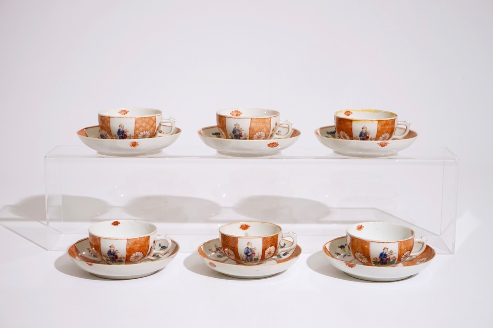 Zes Chinese rose-imari koppen en schotels, 18/19e eeuw