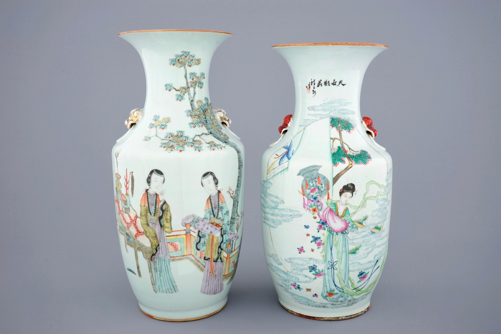 Twee Chinese famille rose en qianjiang cai vazen, 19/20e eeuw