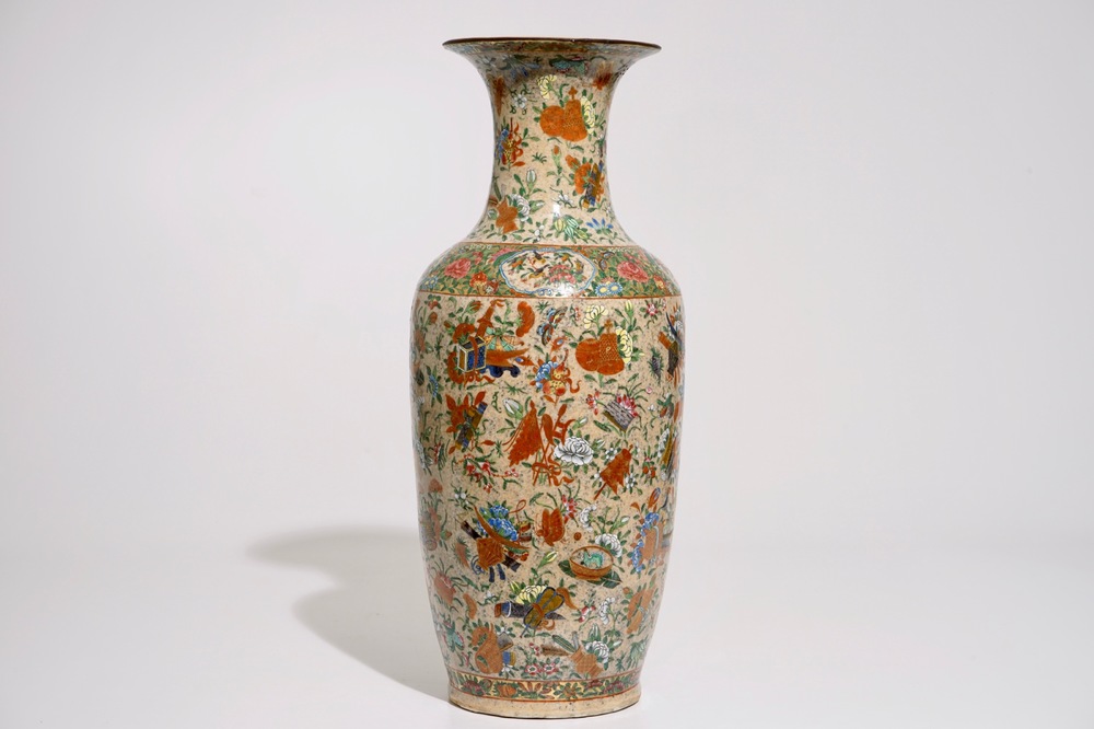 A Chinese famille rose on crackle ground vase, 19th C.