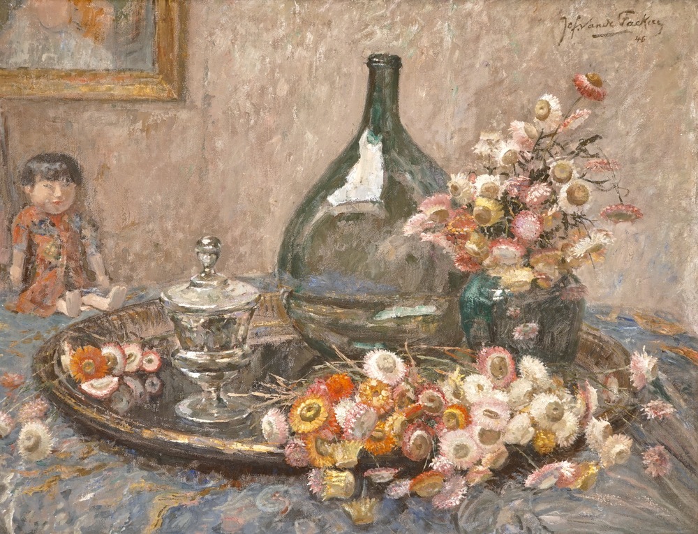 Jef Van de Fackere (1879-1946), Nature morte aux fleurs, huile sur toile, dat. 1946