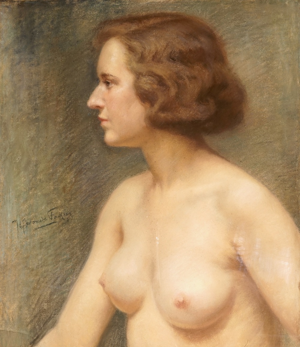 Jef Van de Fackere (1879-1946), nu f&eacute;minin, gouache sur papier