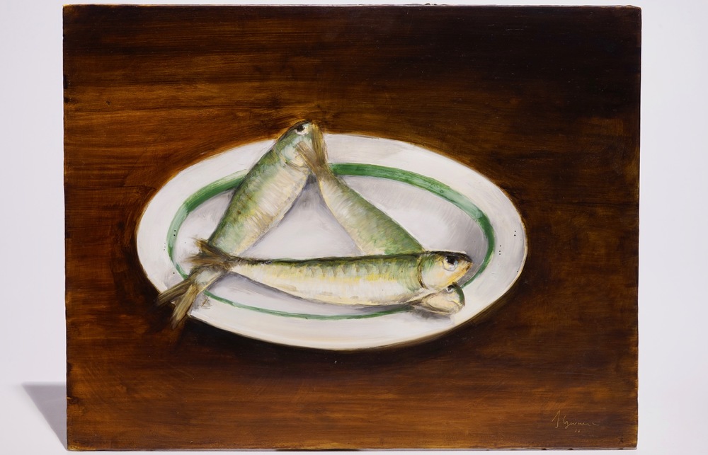 Joost Gevaert, huile sur panneau, nature morte aux poissons, "Flemish Anarchy", dat&eacute; 2016