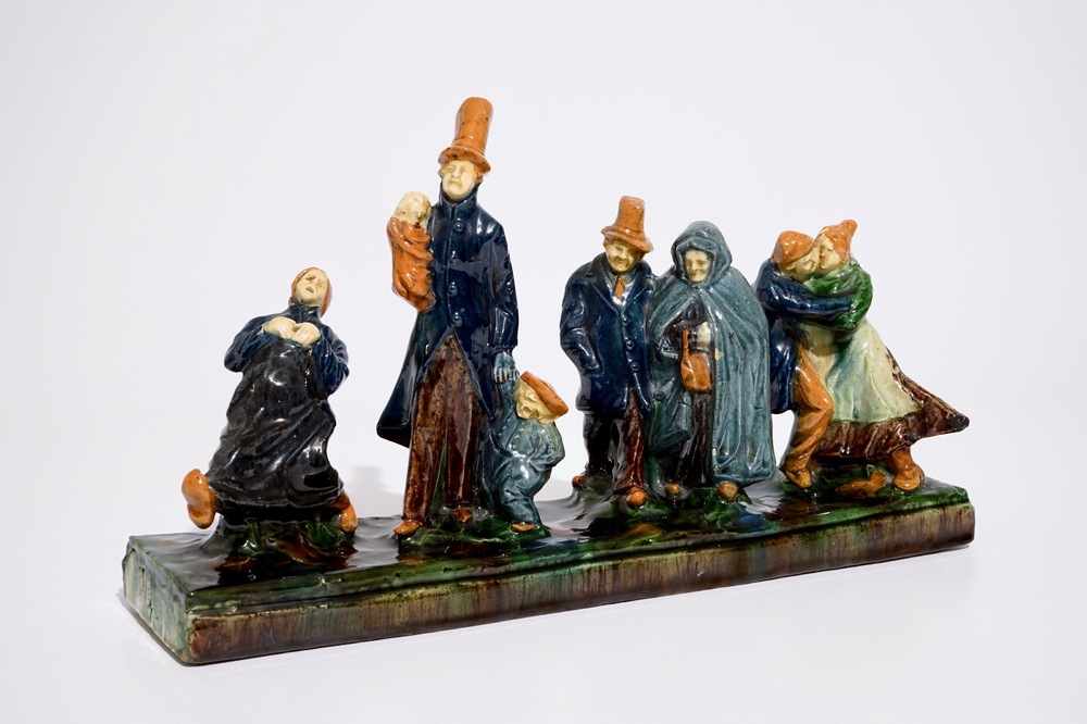 A Flemish pottery group titled: "The small wedding", prob. Caesens workshop, 20th C.
