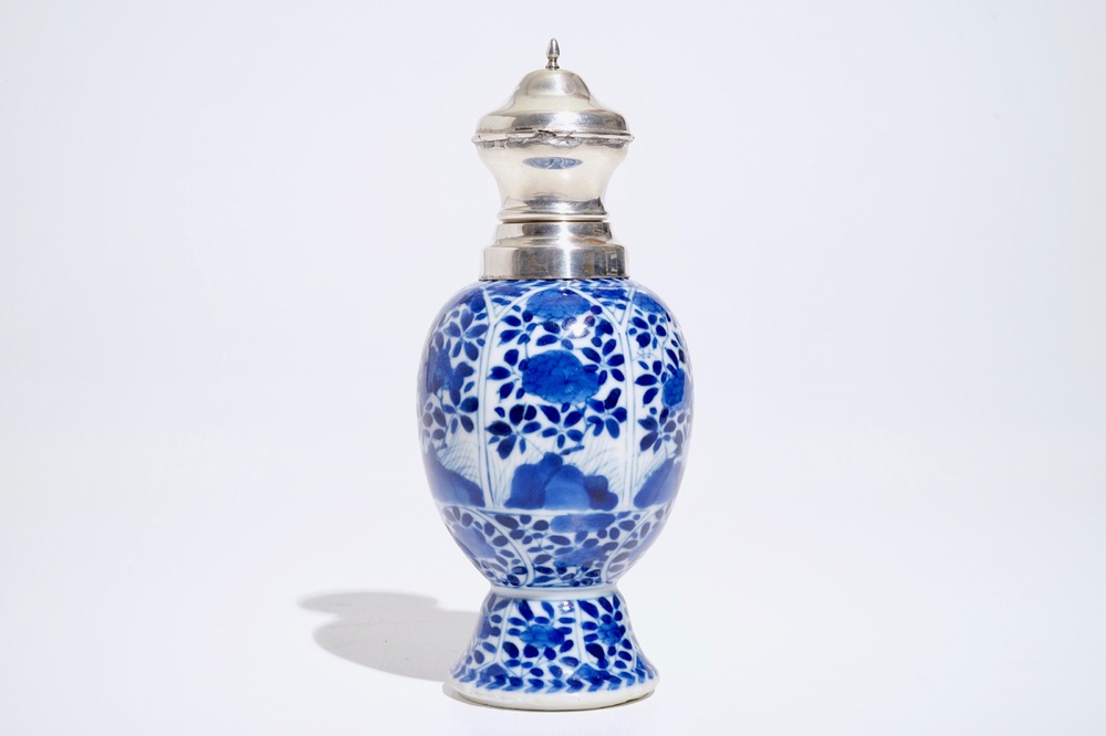 A Chinese blue and white silver-mounted vase, Kangxi