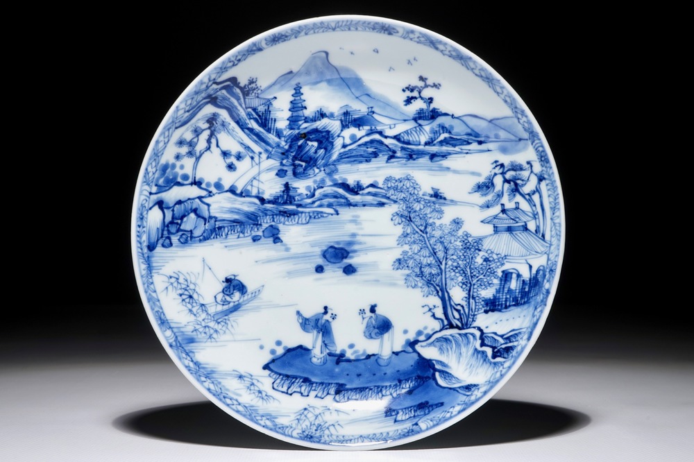 A Chinese blue and white "Master of the Rock" plate, Yongzheng