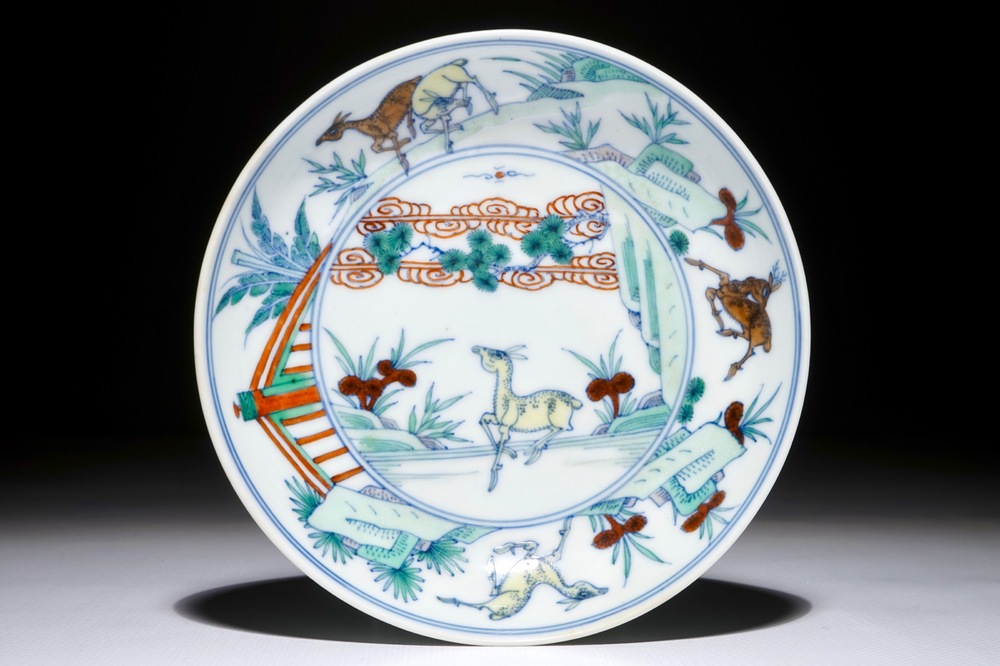 A Chinese doucai "Deer" dish, Chenghua mark, Yongzheng