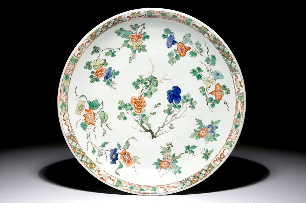 A Chinese famille verte charger with flowering branches, Kangxi