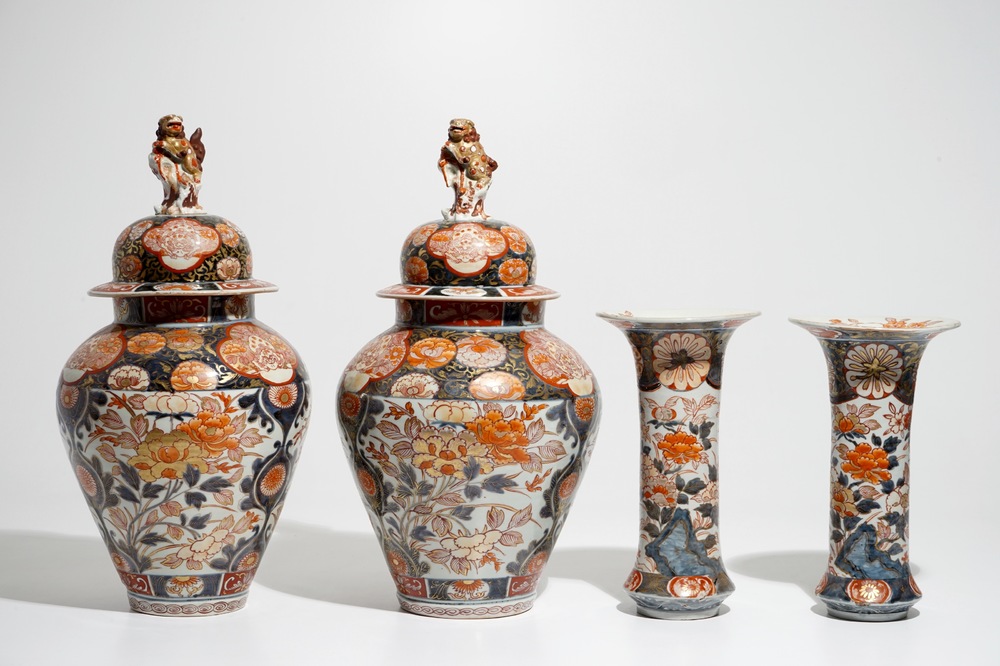 A four-piece Japanese Imari garniture with floral design, 18th C.