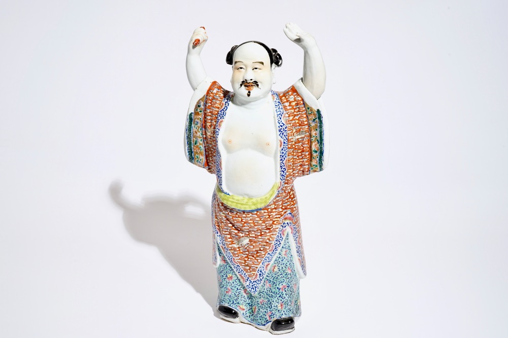 A tall Chinese famille rose figure of Zhongli Quan, 19th C.