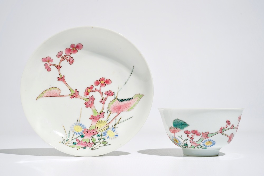 A Chinese famille rose cup and saucer, Yongzheng