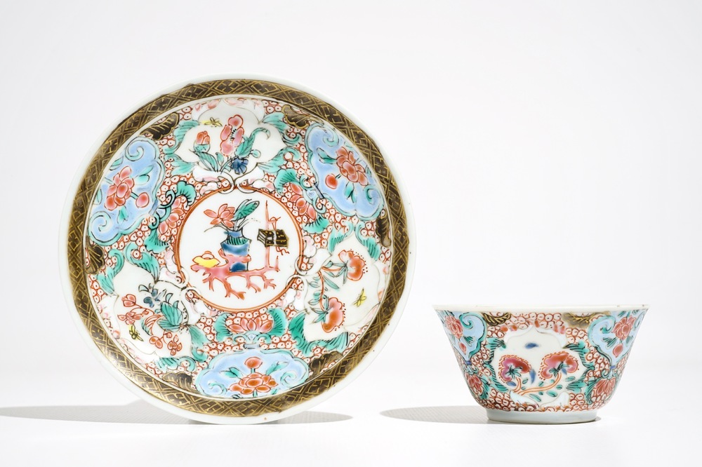 A Chinese famille rose cup and saucer, Yongzheng