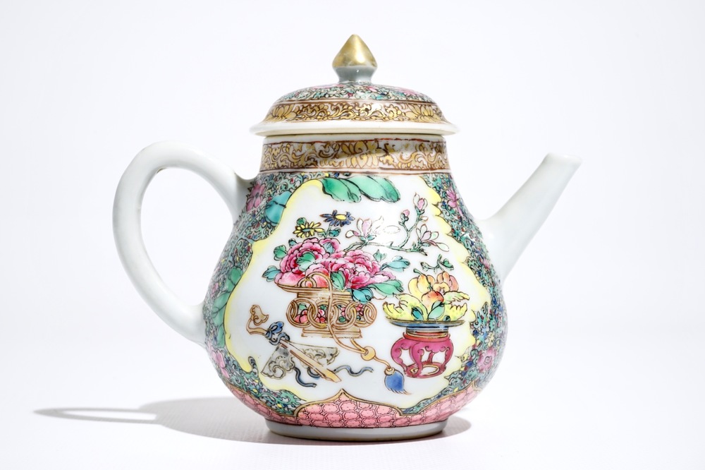 A fine Chinese famille rose teapot and cover, Yongzheng
