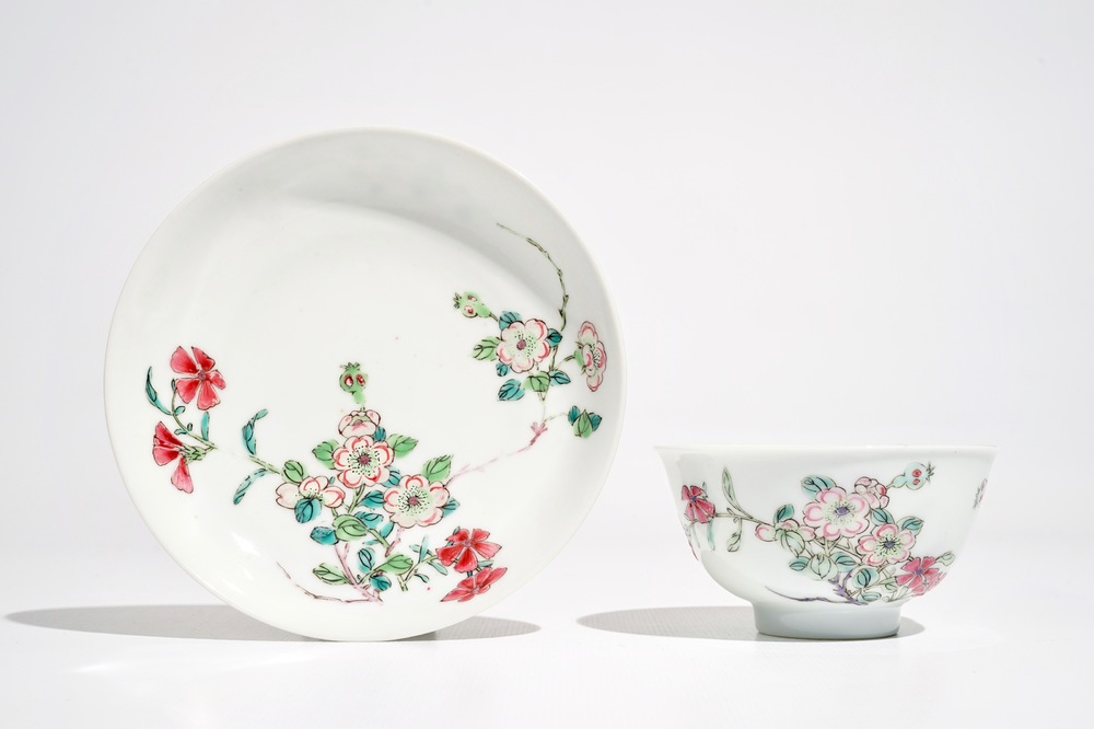 A Chinese famille rose cup and saucer, Yongzheng