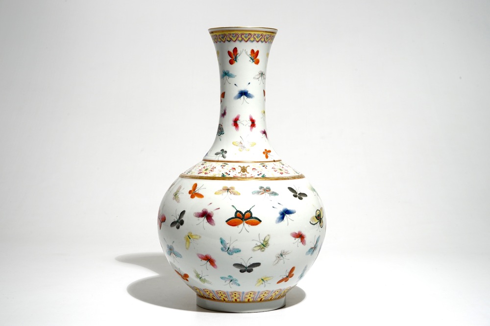 A Chinese famille rose butterfly vase, Guangxu mark, 20th C.