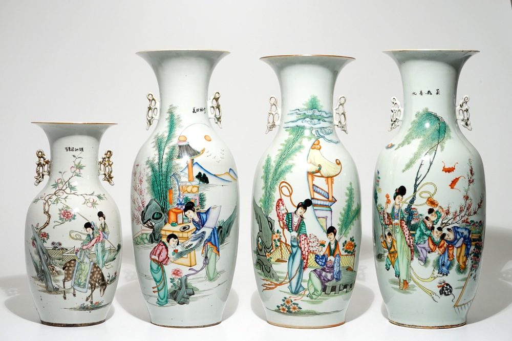 Four various Chinese famille rose vases, 19/20th C.
