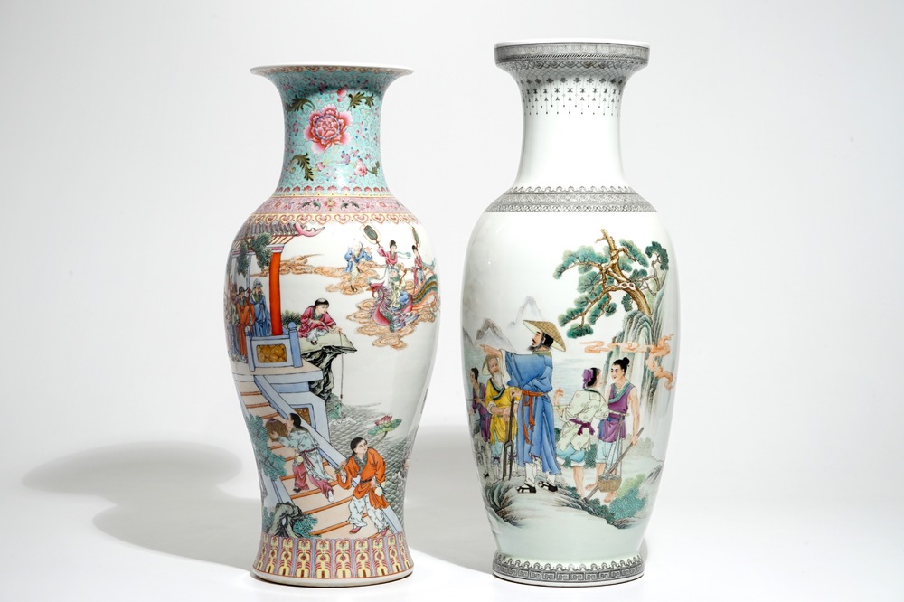 Two tall Chinese famille rose vases, 20th C.