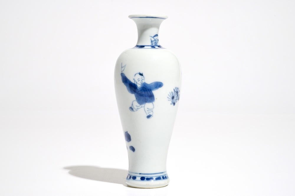 A Chinese blue and white vase with playing boys, Kangxi