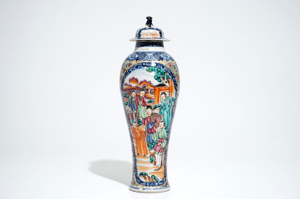 A Chinese famille rose mandarin vase and cover, Qianlong