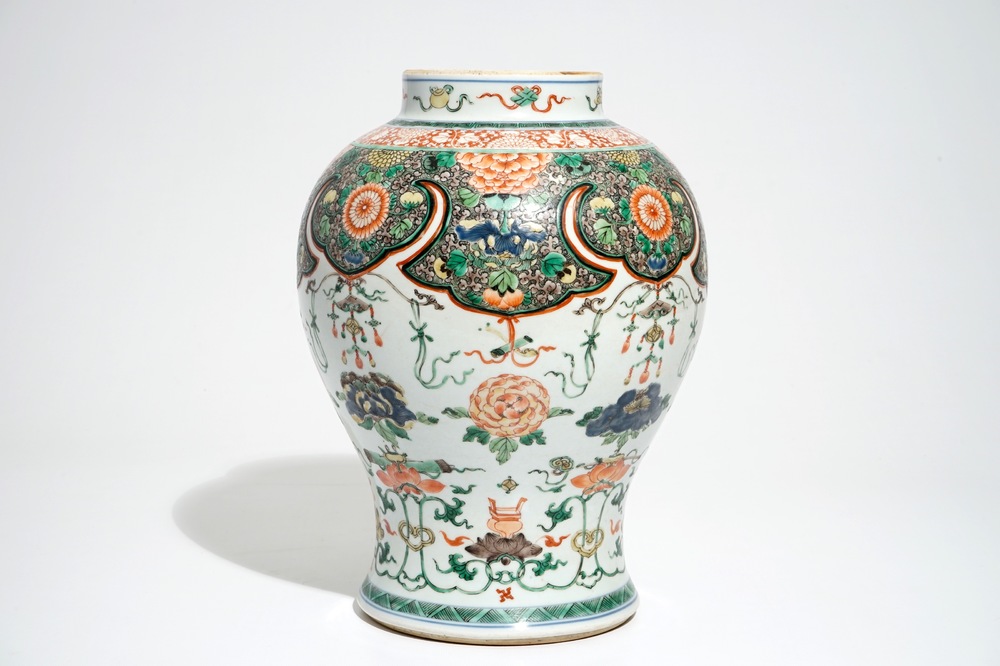 A Chinese famille verte baluster vase, Kangxi