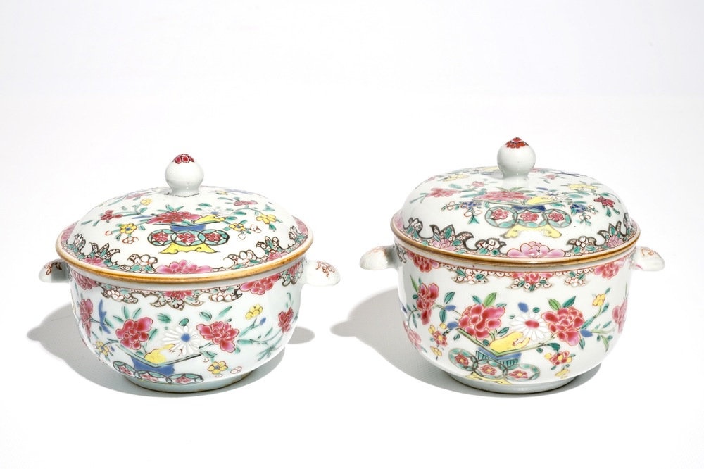 Two small Chinese famille rose tureens and covers, Qianlong