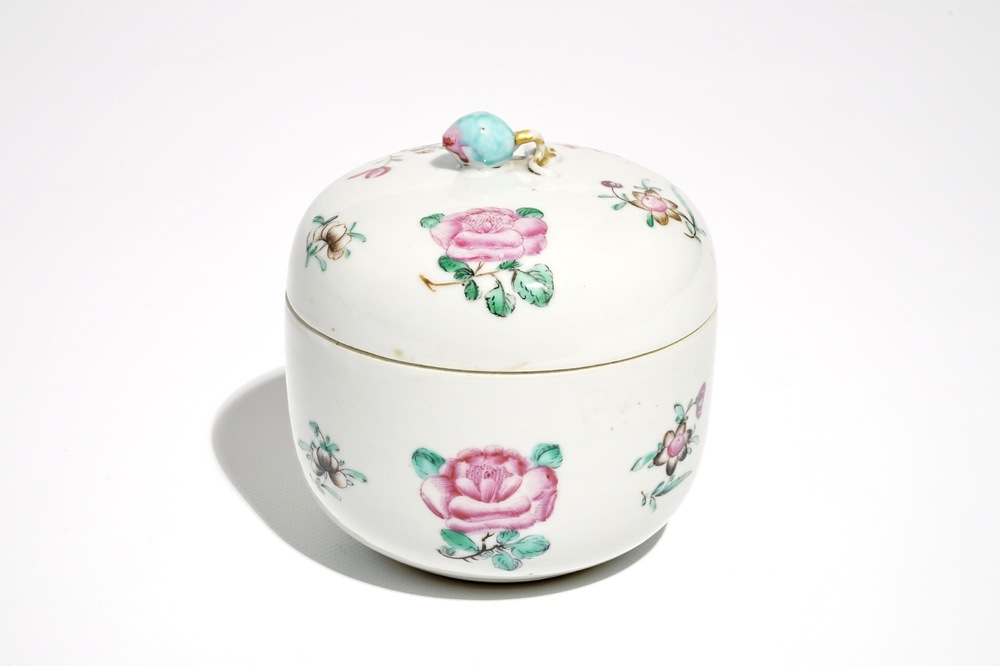 A Chinese famille rose box and cover with floral design, Qianlong
