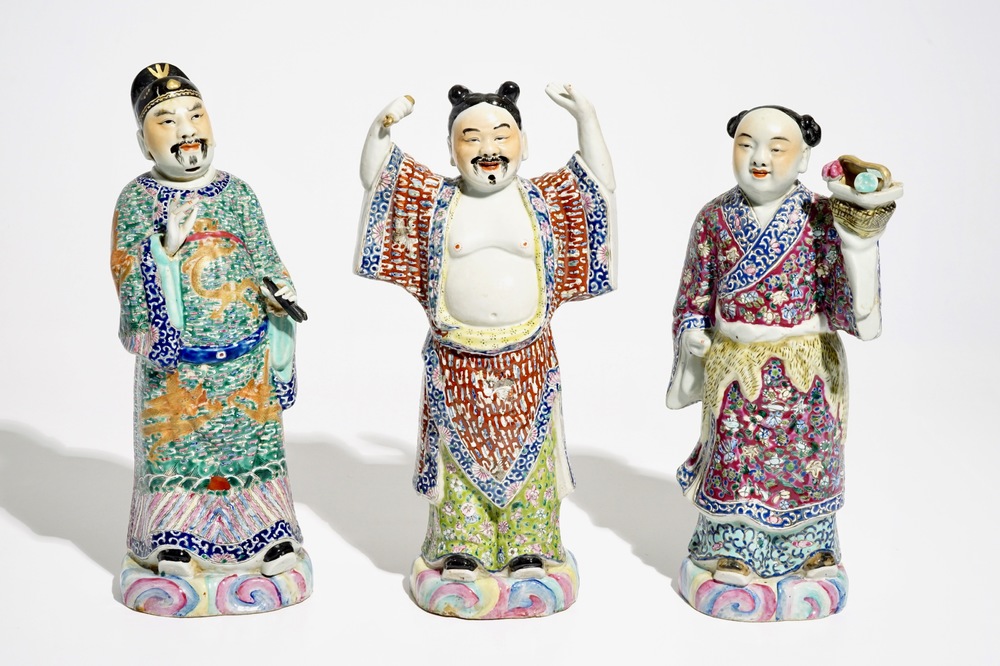 Three Chinese famille rose figures, 19/20th C.
