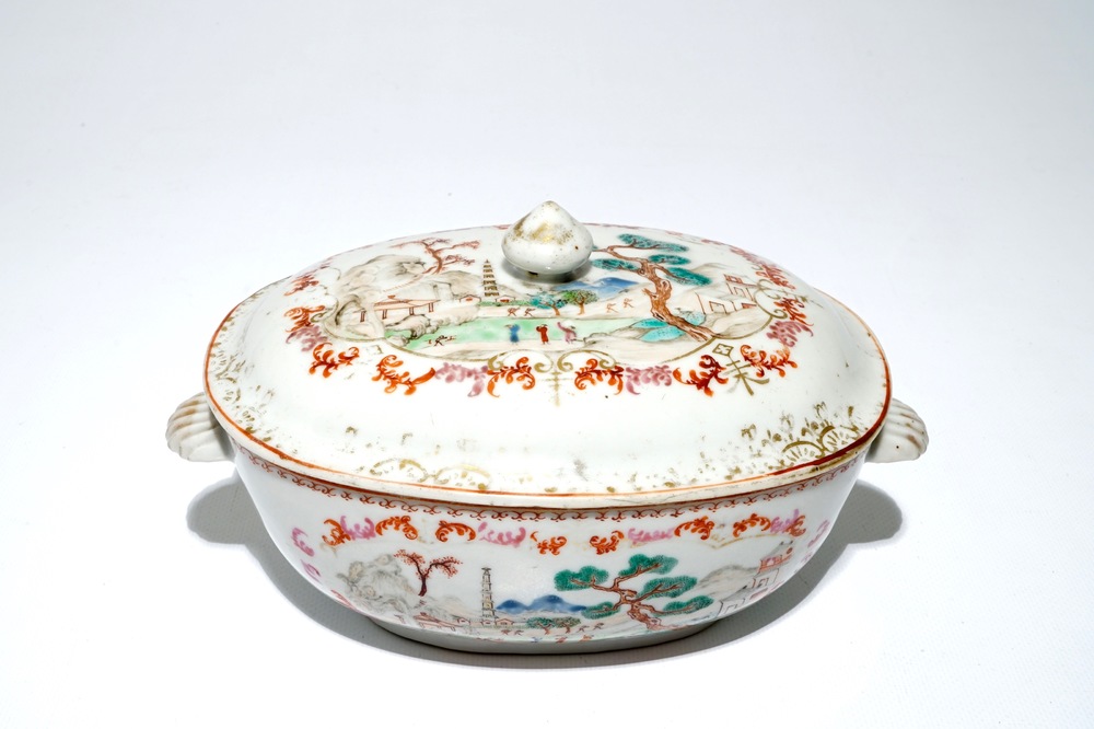 A Chinese famille rose Meissen style tureen and cover, Qianlong