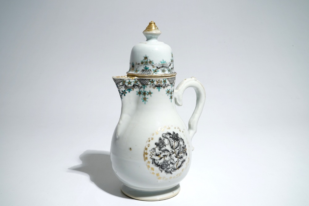 A Chinese grisaille covered jug with floral design, Qianlong