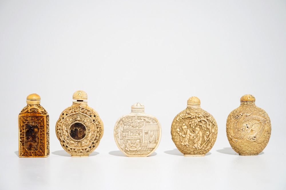 Five Chinese ivory snuffbottles, Qing dynasty