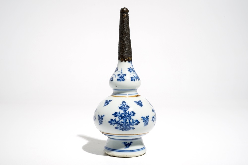 A Chinese blue and white silver-mounted water sprinkler for the Islamic market, Kangxi
