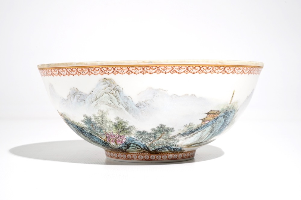 A Chinese eggshell bowl with landscape design, Zuo Guojun, dated 1961