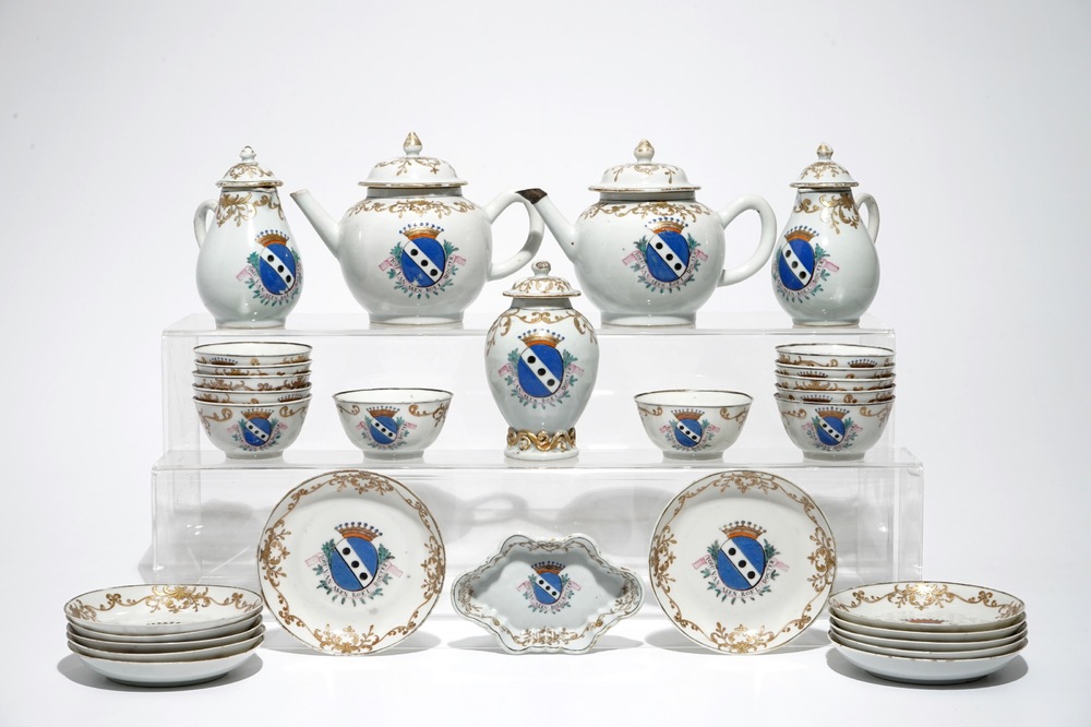 A Chinese Dutch market armorial part-tea service, Qianlong