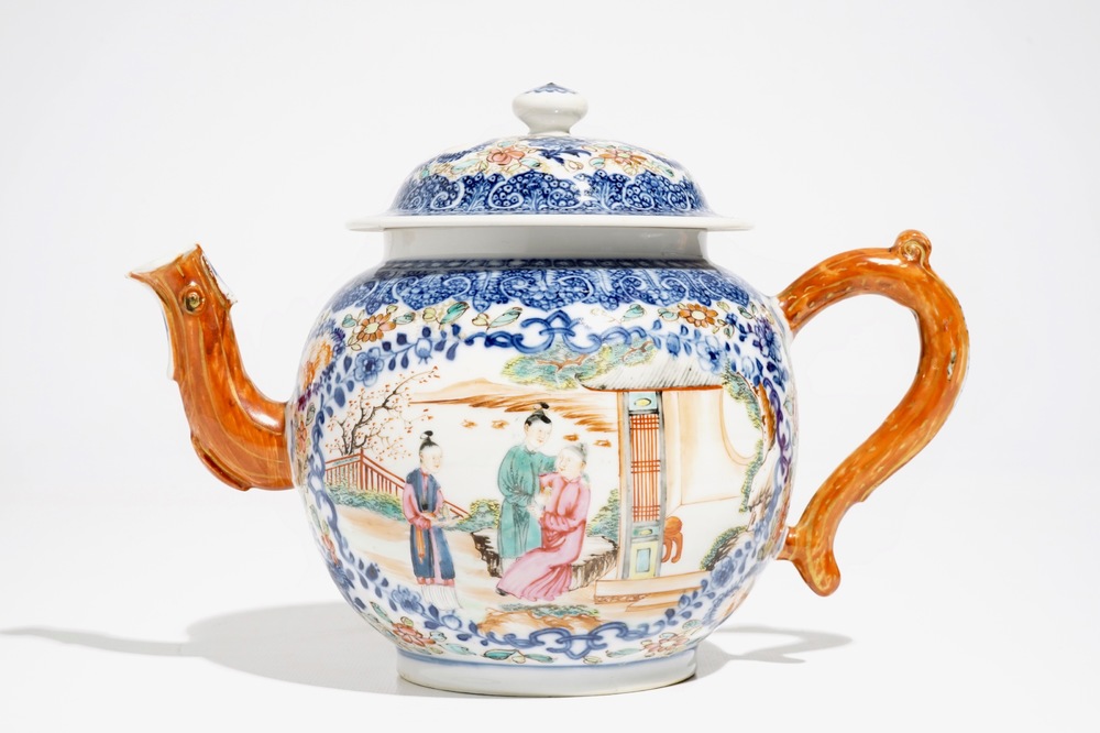 A large Chinese famille rose mandarin teapot, Qianlong