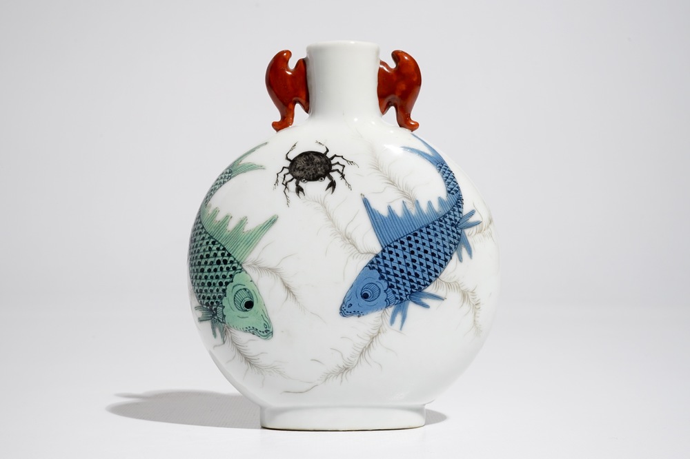 A small Chinese moonflask with fish, 20th C.