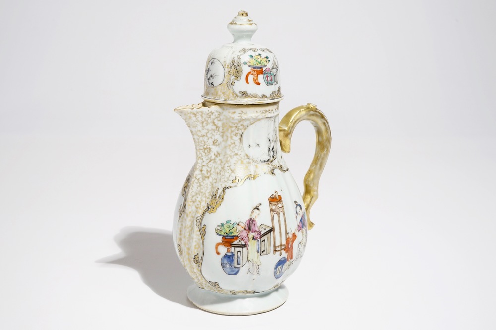 A large Chinese famille rose mandarin covered jug, Qianlong