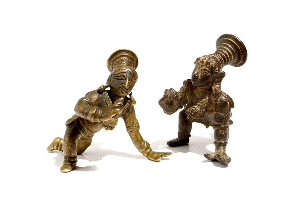 Two small bronze figures of "Bala Krishna", India, 17th and 19th C.